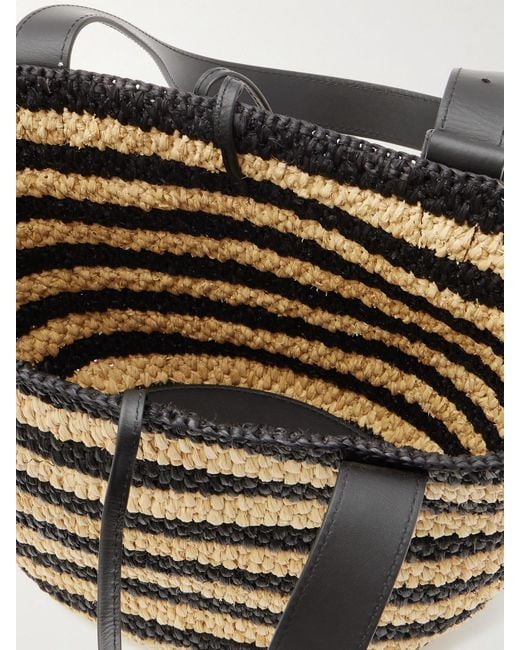 LIE STUDIO White The Bianca Small Leather-Trimmed Striped Raffia Tote