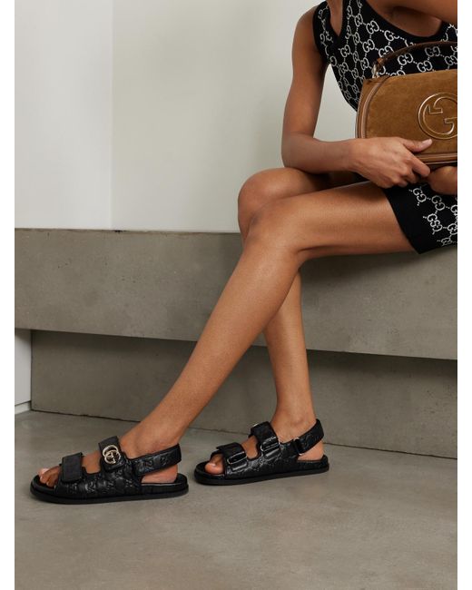 Gucci Black New Marmont Gg Sandalen Aus Geprägtem Leder