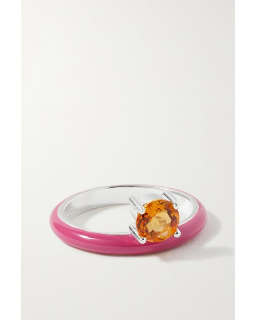 Fry Powers Pink Unicorn Rainbow Sterling Silver, Enamel And Citrine Ring
