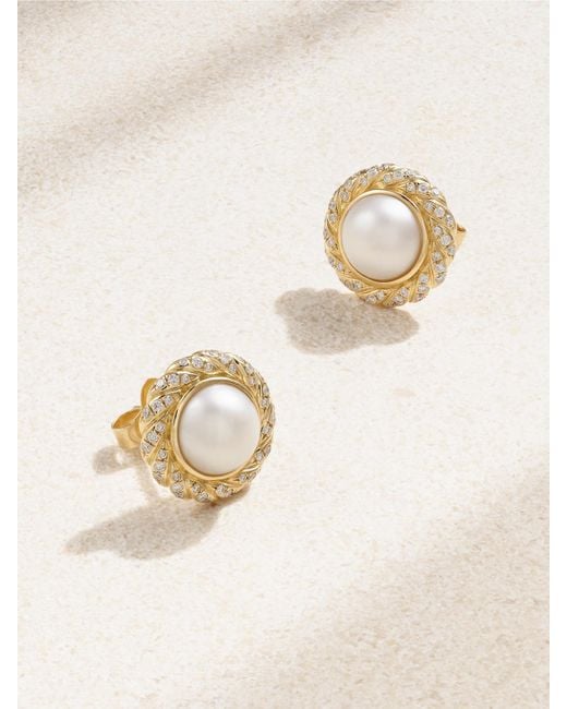 David Yurman Natural Classics Cable Halo Button Ohrstecker Aus 18 Karat Mit Perlen Und Diamanten