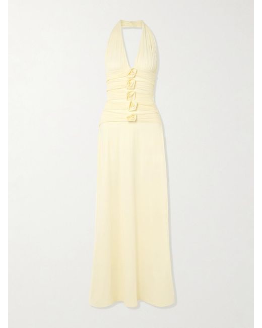 Maygel Coronel White Villadiego Appliquéd Stretch-Jersey Halterneck Maxi Dress