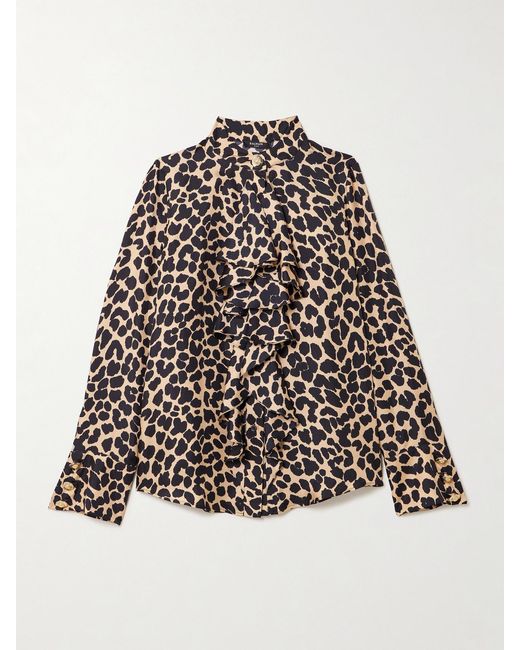 Balmain Multicolor Ruffled Leopard-Print Silk Blouse