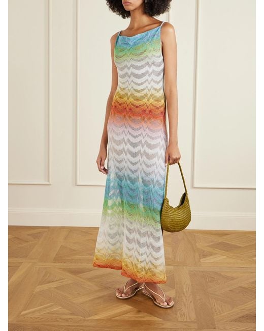 Missoni White Striped Metallic Crochet-Knit Coverup