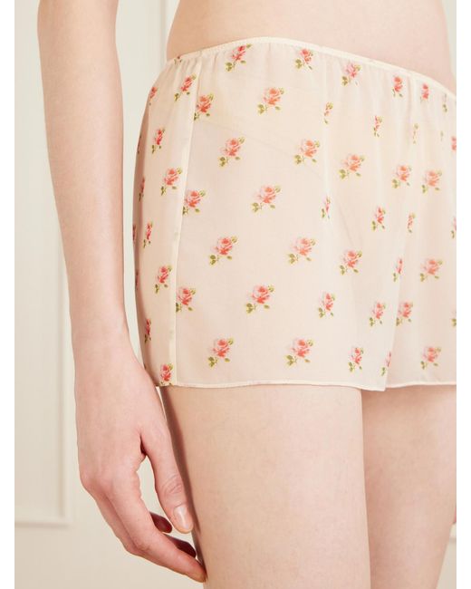 Khaite Natural Tilly Floral-Print Silk-Chiffon Shorts