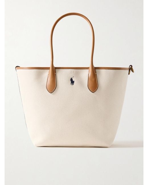 Polo Ralph Lauren Natural Bellport Mittelgroße Tote Aus Baumwoll-Canvas Mit Lederbesätzen Und Stickerei