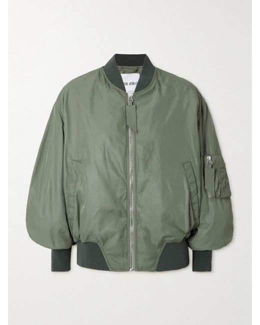 The Attico Green Padded Satin-Twill Bomber Jacket