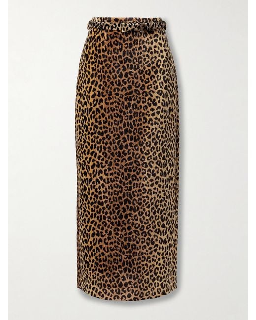 Adam Lippes Natural Levi Belted Leopard-Print Chenille Maxi Skirt