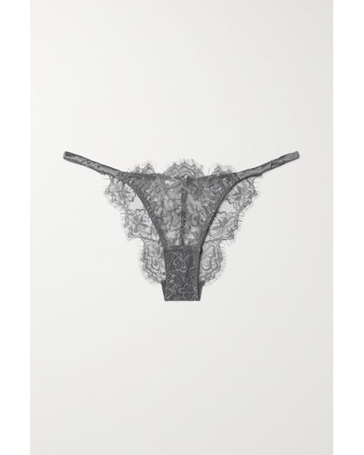 Coco De Mer Isabella Satin-trimmed Lace Briefs in Gray | Lyst