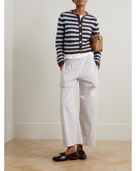 Allude Blue Striped Wool And Cashmere-Blend Cardigan