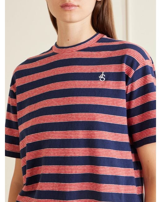 Jil Sander Loogo-Embroidered Striped Cotton T-Shirt