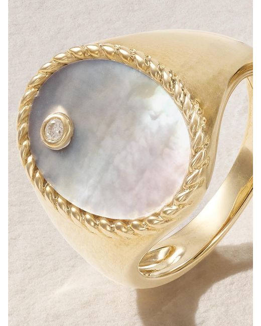Yvonne Léon Natural 9-Karat, Mother-Of-Pearl And Diamond Signet Ring
