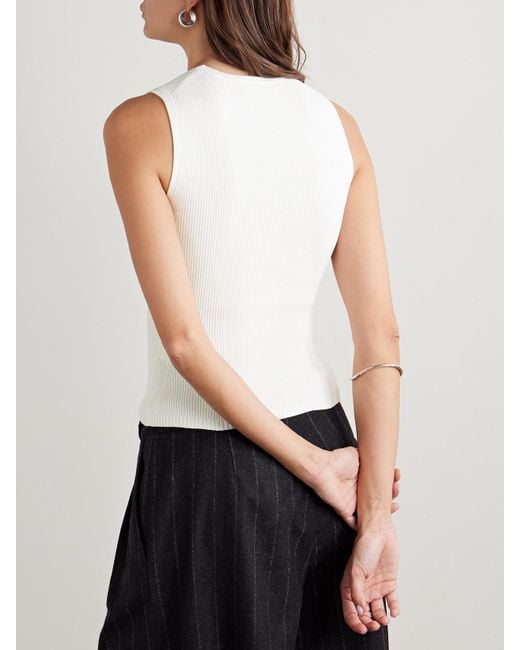 Veronica Beard White Sid Ribbed-Knit Tank