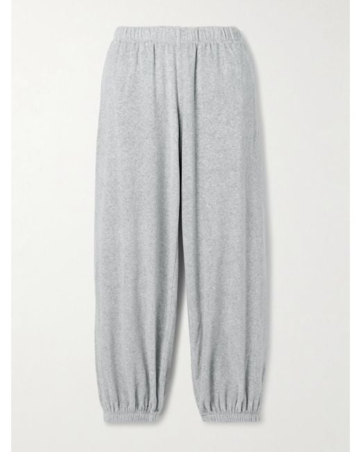 Suzie Kondi Gray Paxos Cotton-Blend Velour Tapered Sweatpants