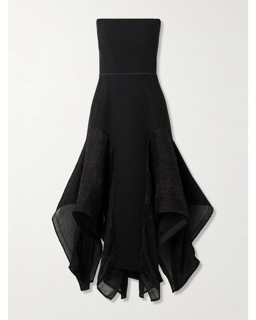 Maticevski Black Sybil Strapless Asymmetric Crepe And Crinkled-Organza Dress