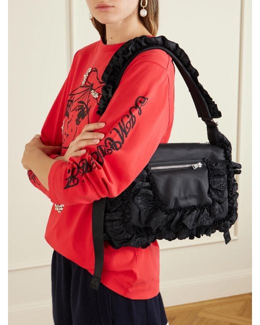 Simone Rocha Black Pillowcase Broderie Anglaise-Trimmed Shell Shoulder Bag