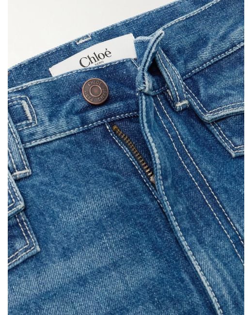 Chloé Women's Blue Frayed High-Rise Flared Jeans