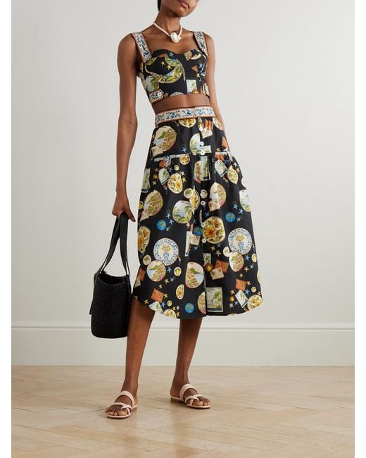Farm Rio Blue Cropped Printed Cotton Bustier Top