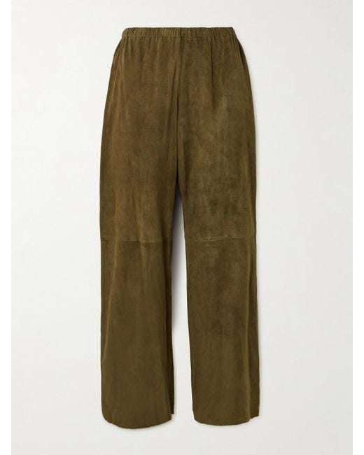 Nour Hammour Green Olan Suede Wide-Leg Pants