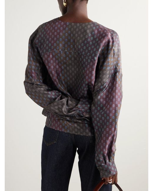 Dries Van Noten Purple Wrap-Effect Draped Printed Silk-Habotai Blouse