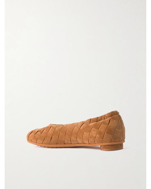 Bottega Veneta Brown Atomic Intrecciato Suede Ballet Flats