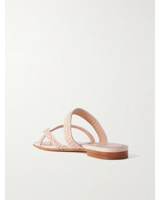 Manolo Blahnik Natural Susara Raffia And Leather Sandals