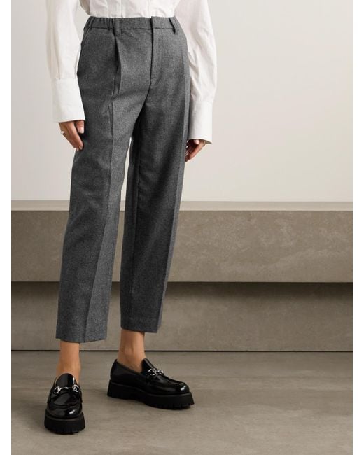 Brunello Cucinelli Gray Cropped Pleated Wool And Cashmere-Blend Tapered Pants