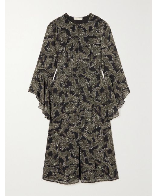 MICHAEL Michael Kors Gray Paisley-Print Recycled-Chiffon Midi Dress