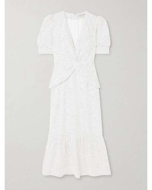 Alessandra Rich White Twist-Front Gathered Printed Cotton-Poplin Midi Dress