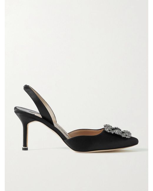 Manolo Blahnik Black Hangisli 70 Embellished Satin Slingback Pumps