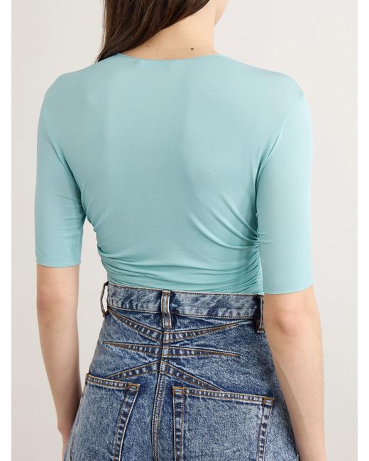 Alaïa Blue Ruched Stretch-Jersey T-Shirt