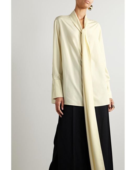 Givenchy White Pussy-Bow Silk Blouse