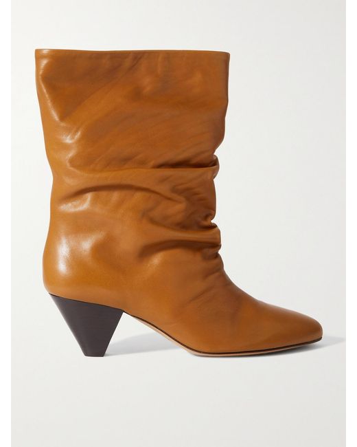 Isabel Marant Brown Reachi Gathered Leather Ankle Boots