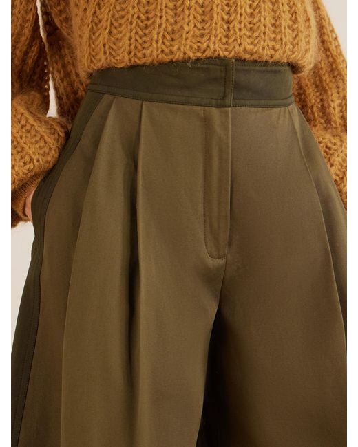 Zimmermann Green Valiant Pleated Cotton Wide-Leg Pants