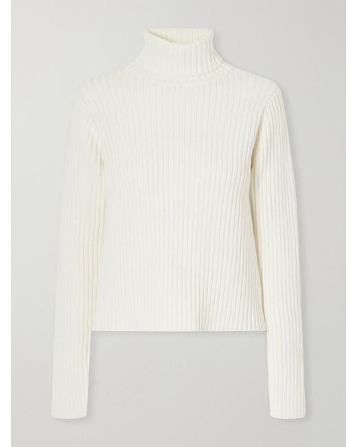 Still Here White Miller Ribbed Cotton Turtleneck Sweater