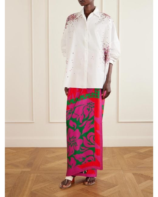 Dries Van Noten Pink Polka-Dot Printed Twill Scarf