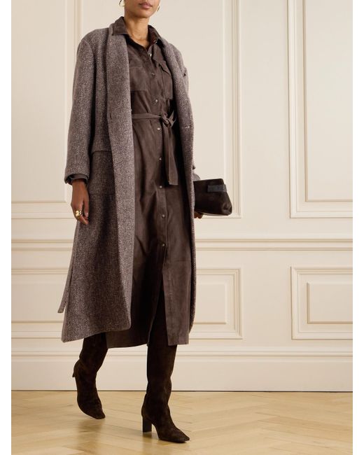 Manteau En Daim À Ceinture Brunello Cucinelli en coloris Brown