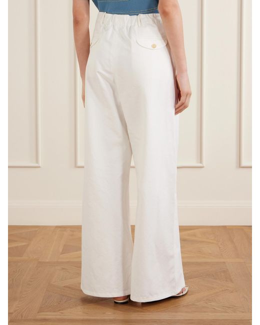 Jil Sander White Pleated Cotton-Twill Wide-Leg Pants