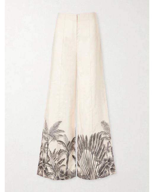 ANDRES OTALORA White Voz De Calma Printed Linen Wide-Leg Pants