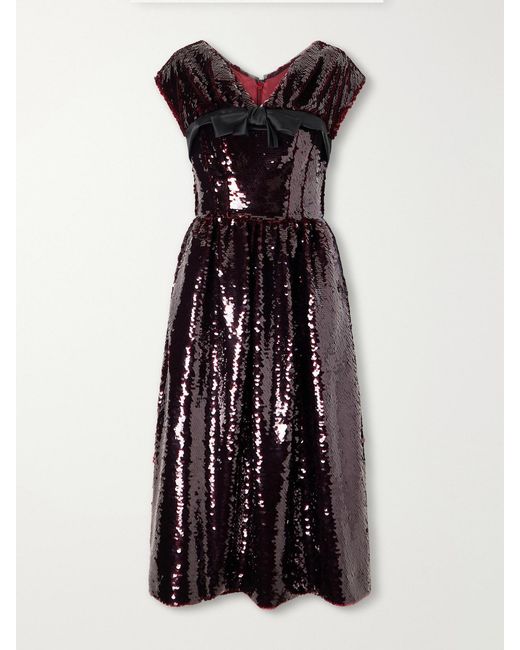 Simone Rocha Black Gathered Bow-Detailed Sequined Midi Dress
