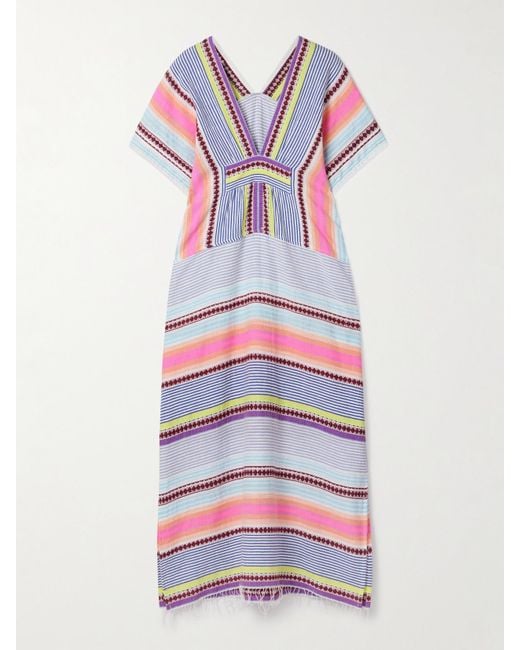 Lemlem White Gasira Midikleid Aus Einer Baumwollmischung Mit Streifen