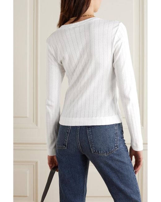 Leset White Pointelle-Knit Cotton-Jersey Cardigan