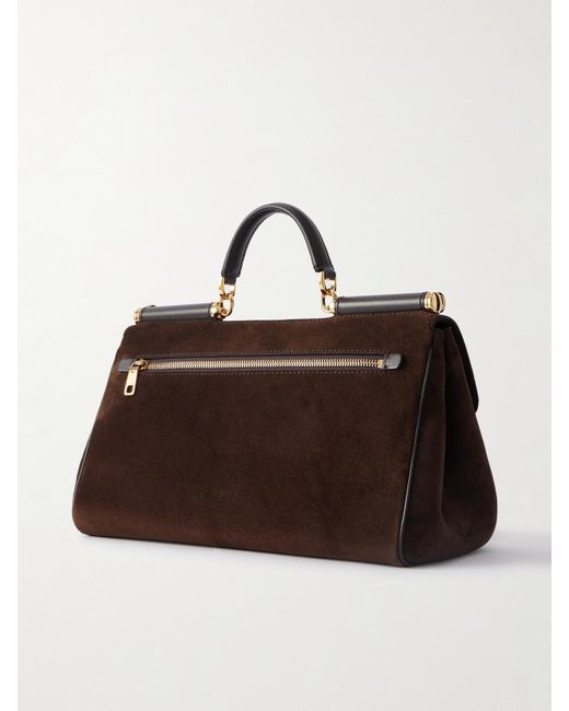 Dolce & Gabbana Brown Sicily Small Leather-Trimmed Suede Shoulder Bag