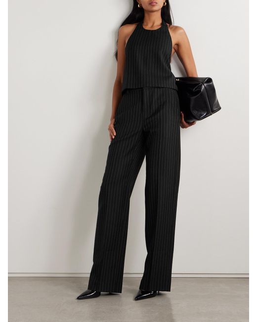 Wardrobe NYC Black Pinstriped Wool-Twill Straight-Leg Pants