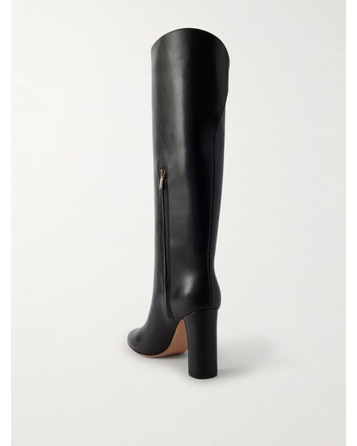 Ferragamo Black Enni Embellished Leather Knee Boots