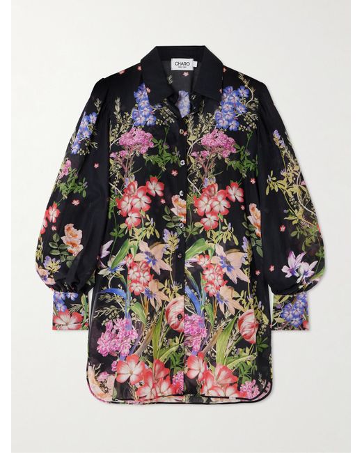 Charo Ruiz Gray Aster Bluse Aus Voile Aus Einer Baumwollmischung Mit Blumenprint