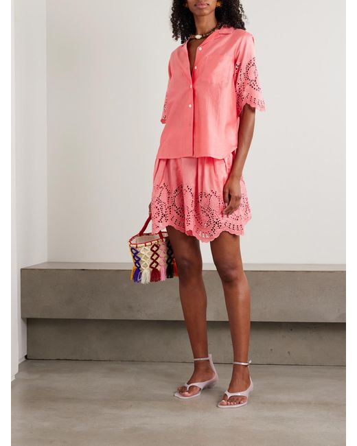 Thierry Colson Pink Zouk Broderie Anglaise Cotton And Silk-Blend Shirt