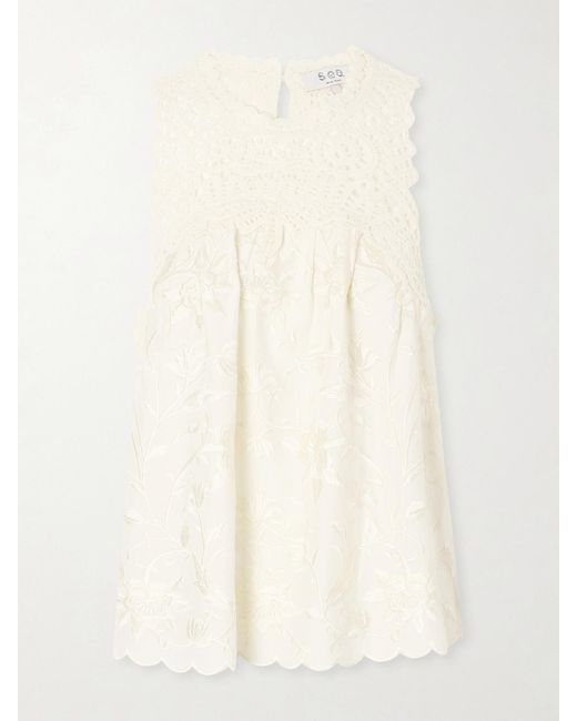 Sea Natural Alina Lace-Embroidered Satin Blouse