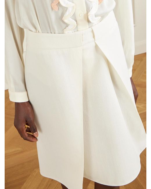 Marni White Pleated Wool-Crepe Skirt