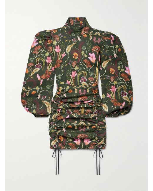 Agua Bendita Green Net Sustain Guaba Habitat Minikleid Aus Leinen Mit Print Und Raffungen