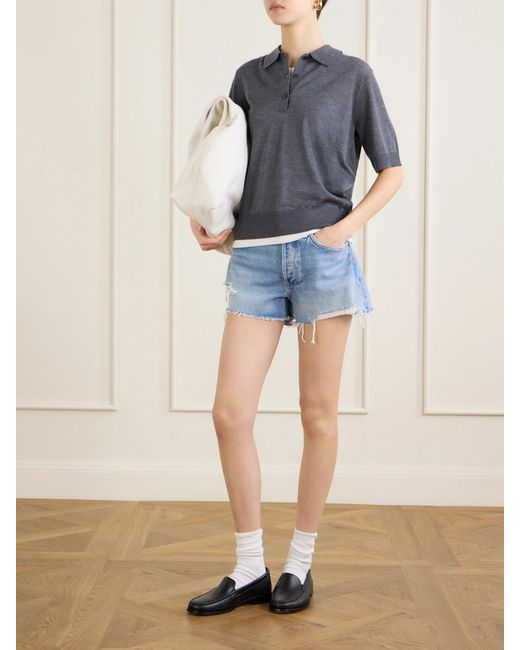 Agolde Blue Parker Distressed Denim Shorts
